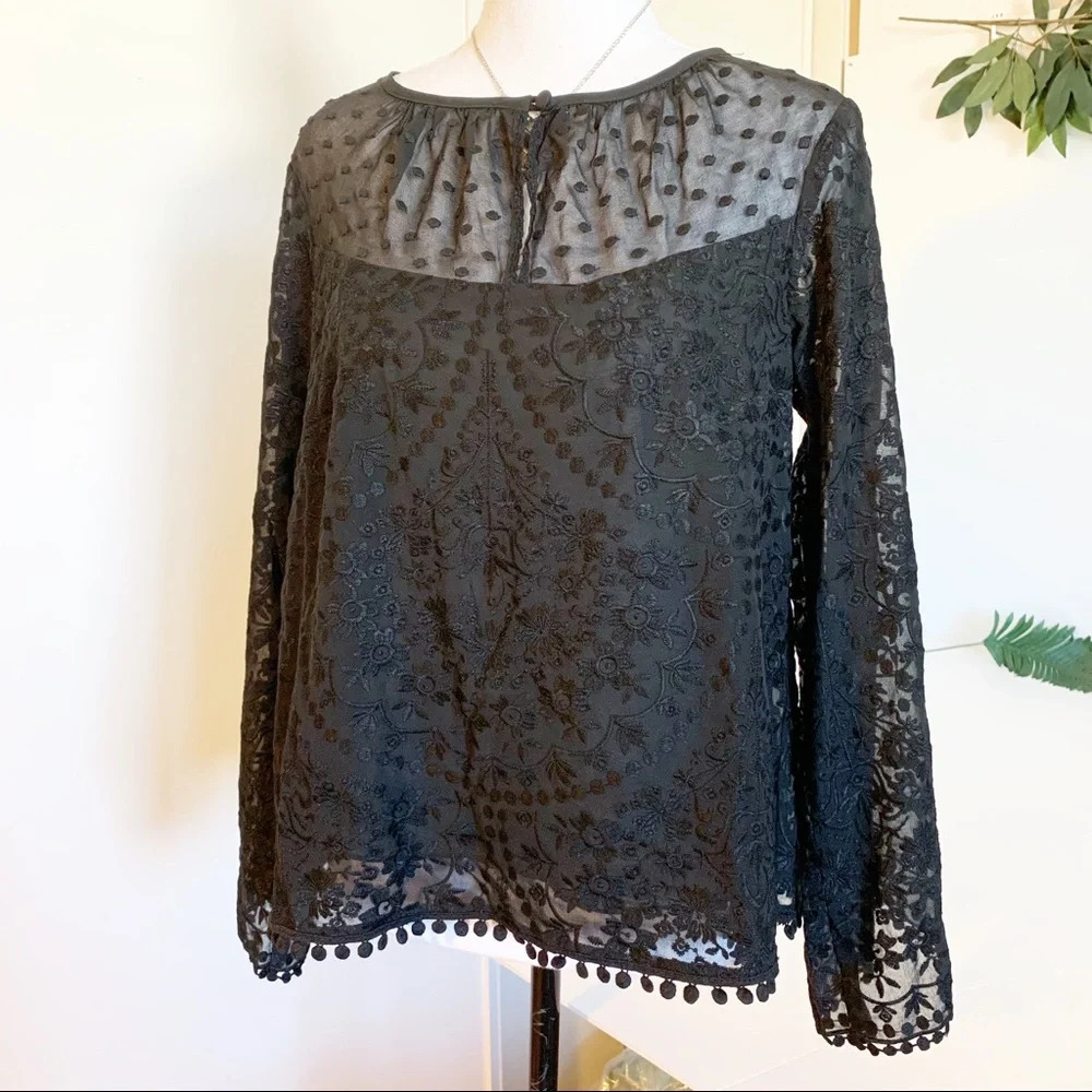 Nanette Lepore Womens Black Balance Lace Blouse Small